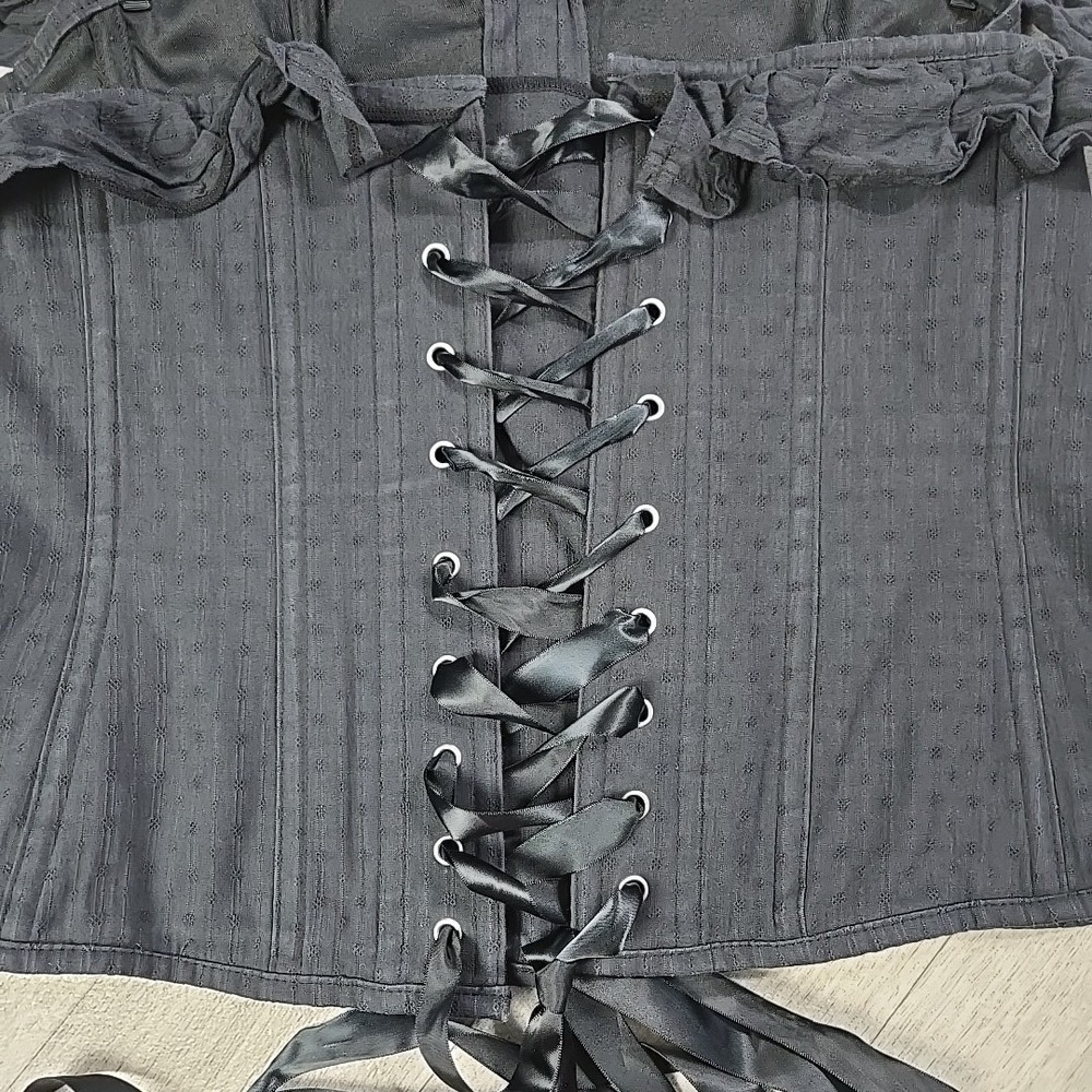 Corset Story Black Textured Cotton Corset Top Off The Shoulder UK 18 US 14 - Picture 16 of 16